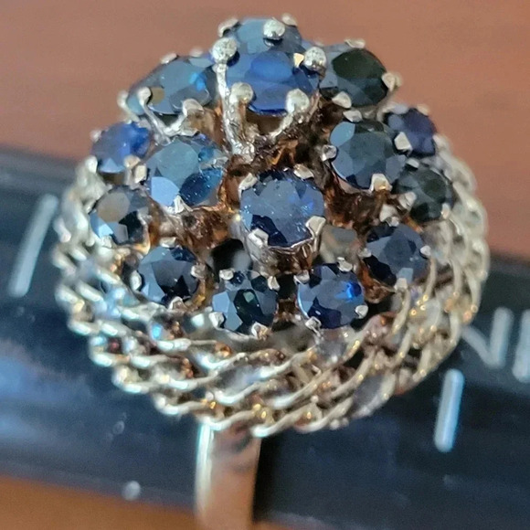 VINTAGE 14K YELLOW GOLD HAND MADE NATURAL SAPPHIRE RING BASKET DESIGN SIZE 7 3/4 - Picture 5 of 14